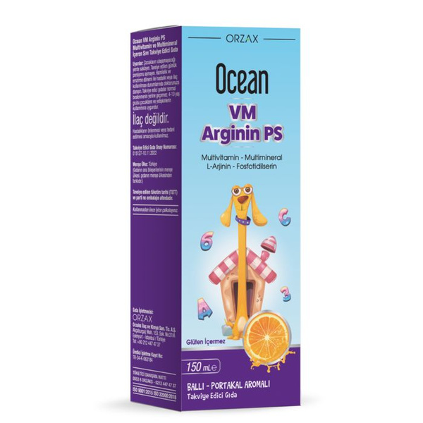 Сироп детский мульти витамины и минералы Ocean VM Arginin PS (мед и апельсин), 150мл, ORZAX